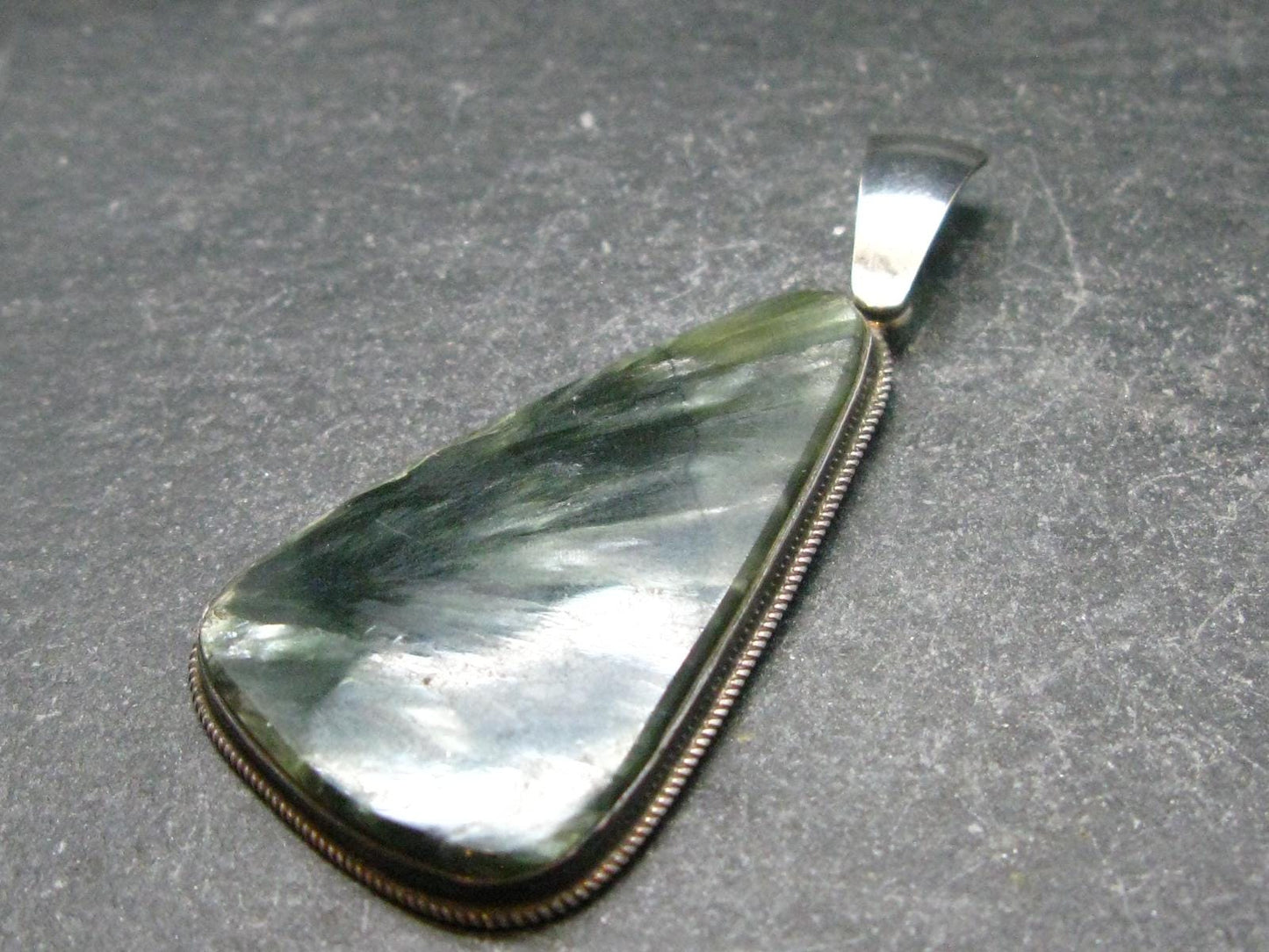 Natural Polished Seraphinite Clinochlore Angels Wings Silver Pendant from Russia - 2.0" - 6.42 Grams