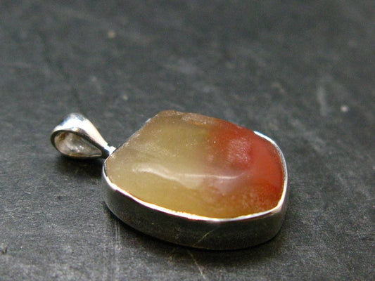 Raw Fire Opal Sterling Silver Pendant From Mexico - 0.8" - 1.55 Grams