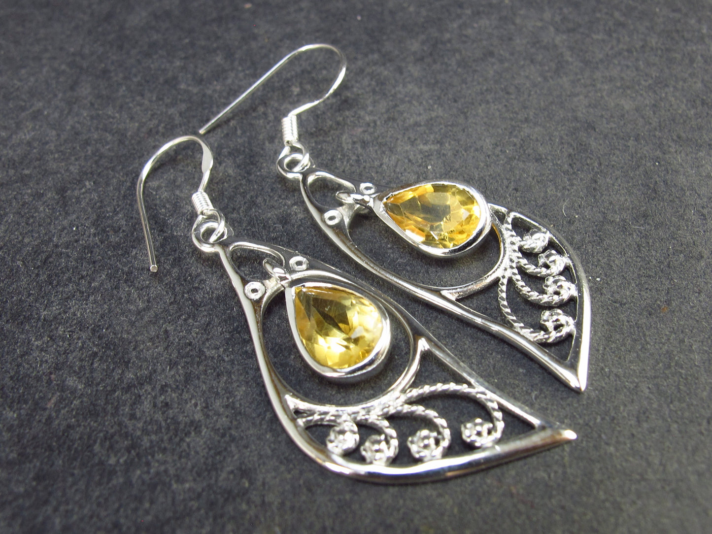 Stone of Success!! Faceted Natural Golden Yellow Citrine 925 Sterling Silver Drop Earrings - 1.9" - 3.72 Grams