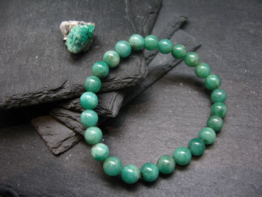 Emerald Gem Genuine Bracelet ~ 7 Inches ~ 7mm Round Beads