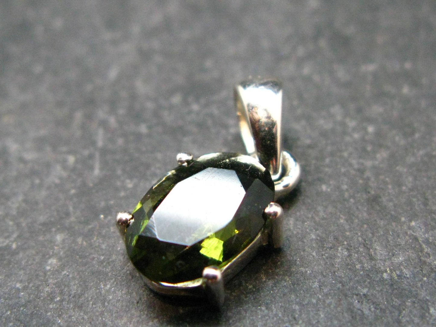 Moldavite Tektite Facetted Silver Pendant from Czech Republic - 0.7" - 1.06 Grams