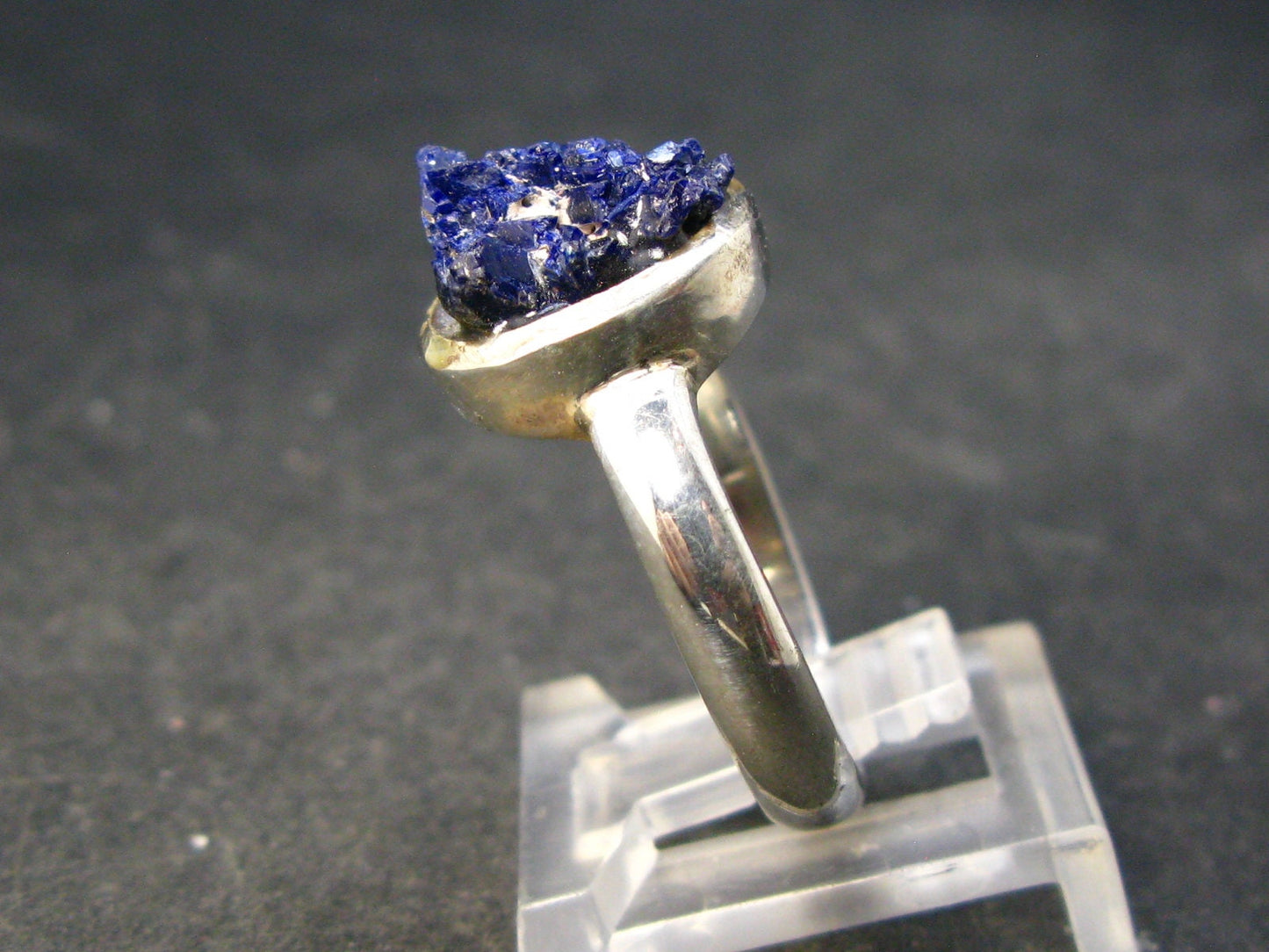 Deep Blue Evening Sky above Desert!! Saturated Royal Blue Rough Azurite Sterling Silver Ring - Size 9