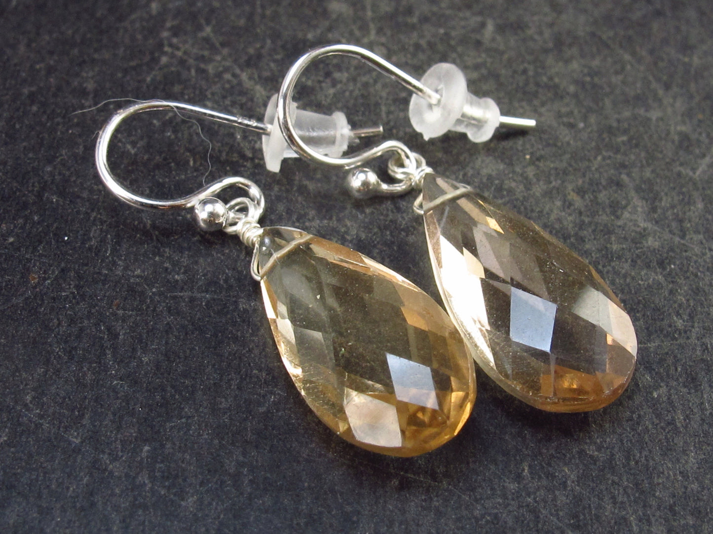 Stunning Natural Faceted Drop Shape Ametrine Crystal Silver Earrings - 1.2" - 2.69 Grams
