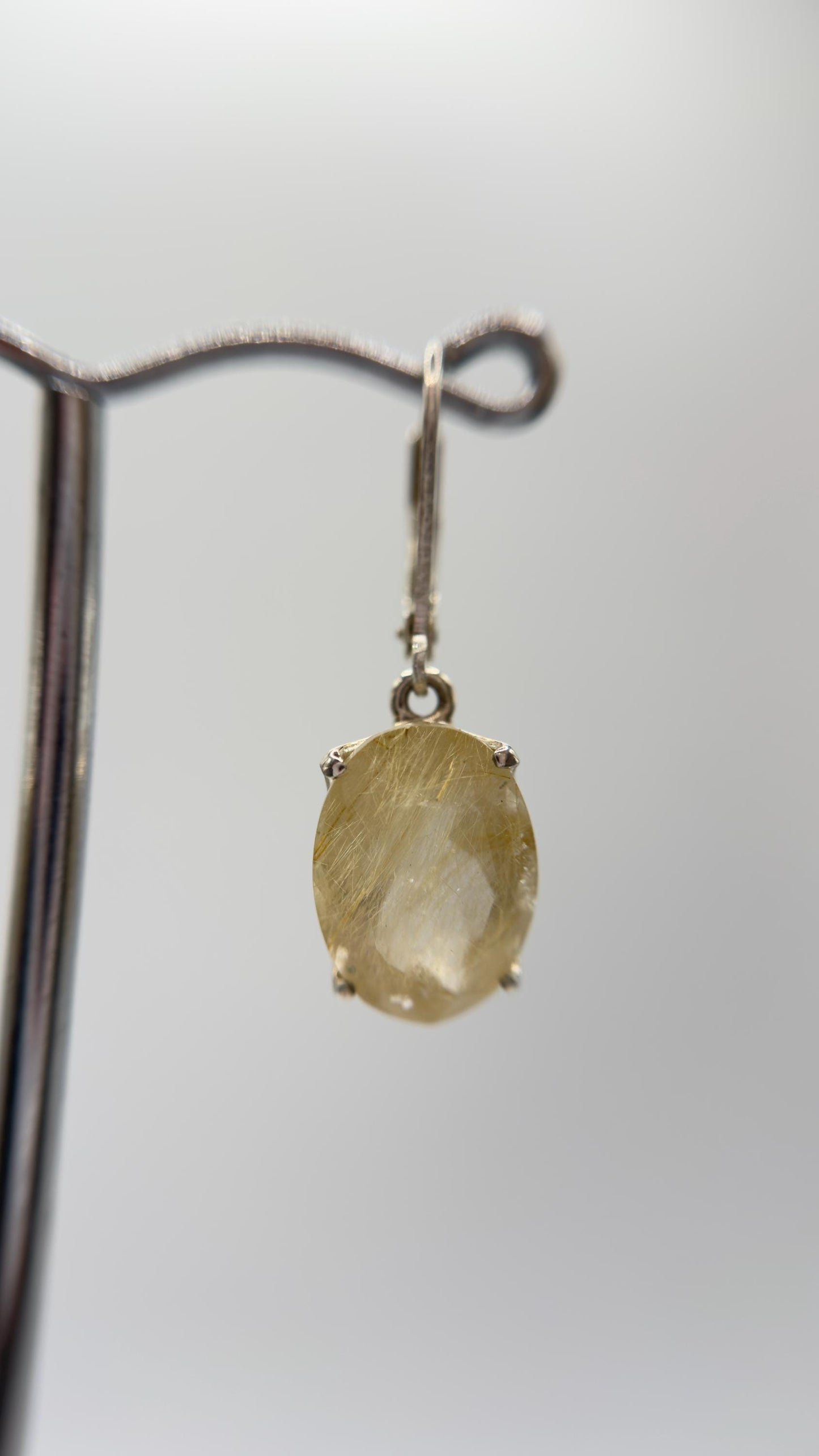 Golden Rutile Quartz Drop Earrings – Natural Rutile Crystal in Sterling Silver
