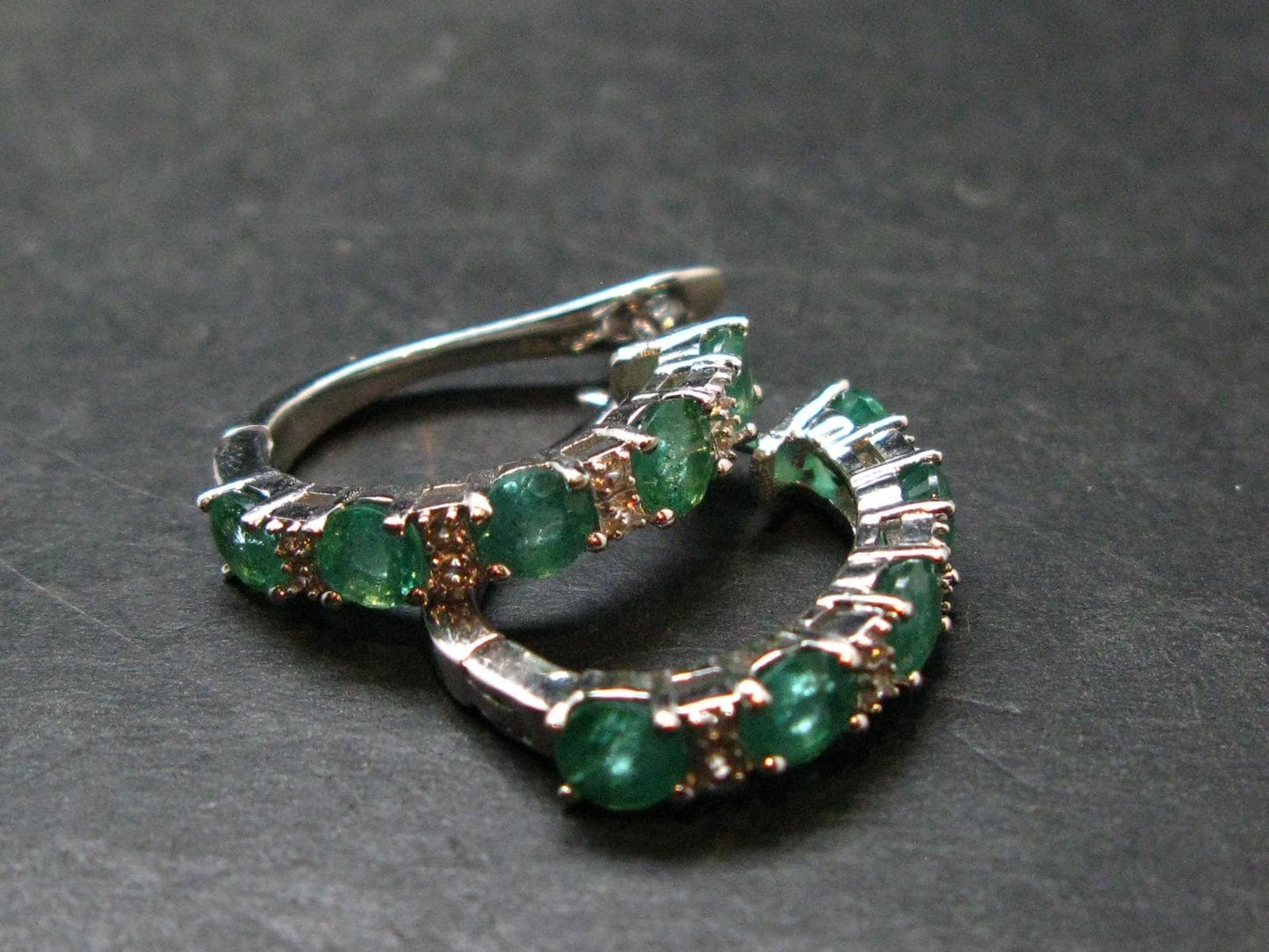 Gem Emerald Faceted Silver Earrings From Colombia - 4.33 Grams Total