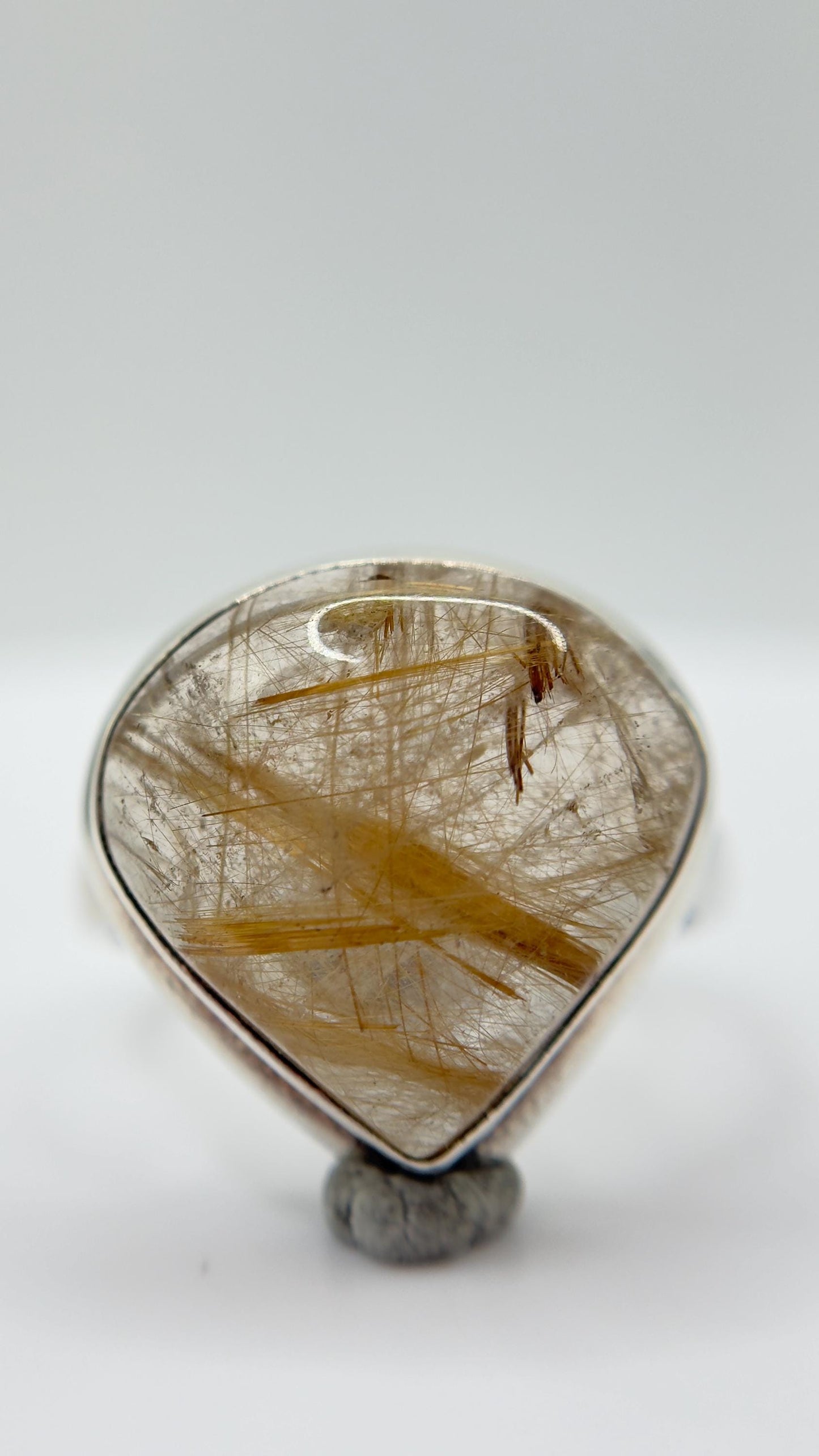 Golden Rutilated Quartz Ring – Teardrop Rutile Crystal Statement Jewelry - Size 10