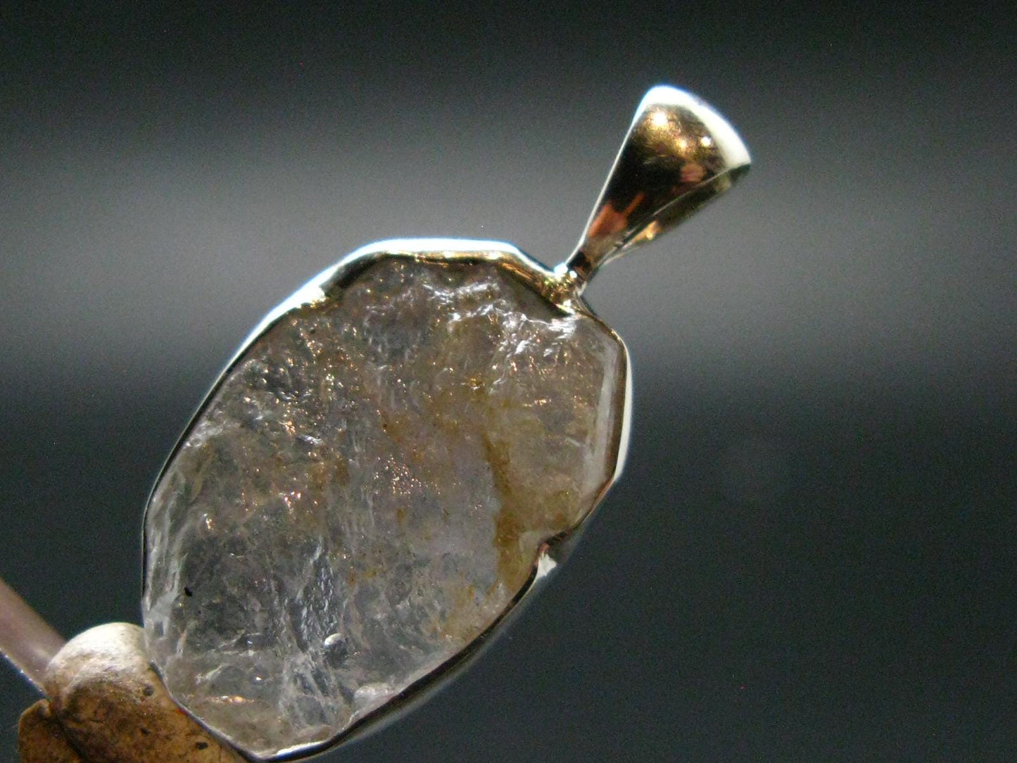 Gray Herderite Silver Pendant from Africa - 1.1" - 2.65 Grams