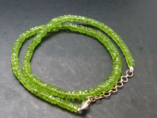 Gem Olivine Peridot Rondelle Beads Necklace From Pakistan - 17"