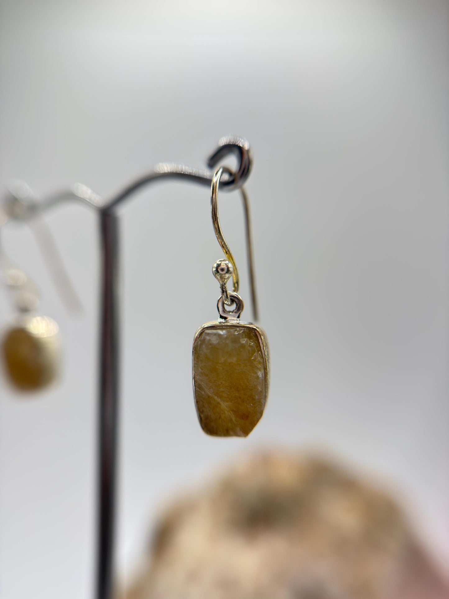 Raw Herderite Crystal Drop Earrings in Sterling Silver – Natural Golden Herderite Jewelry - 3.02g