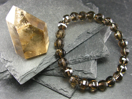 Smoky Quartz Genuine Bracelet ~ 7 Inches ~ 8mm Facetted Beads