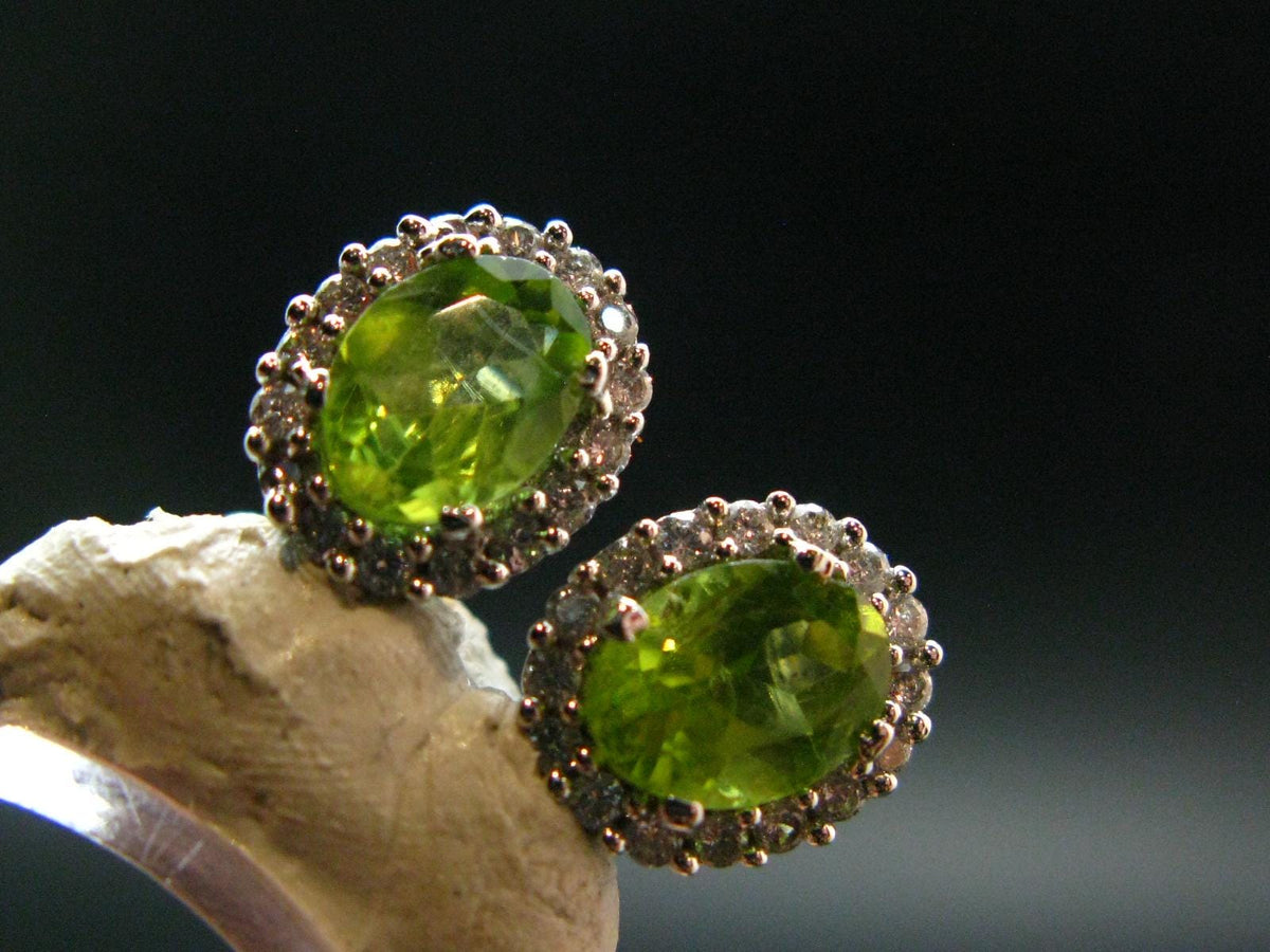 Natural Peridot (Olivine|) Stud Faceted Earrings In Sterling Silver from Pakistan - 0.7"