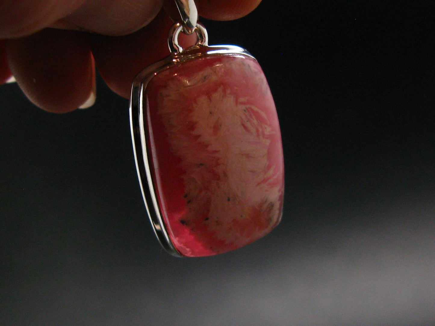 Rhodochrosite Silver Plated Pendant From Argentina - 1.5" - 9.33 Grams