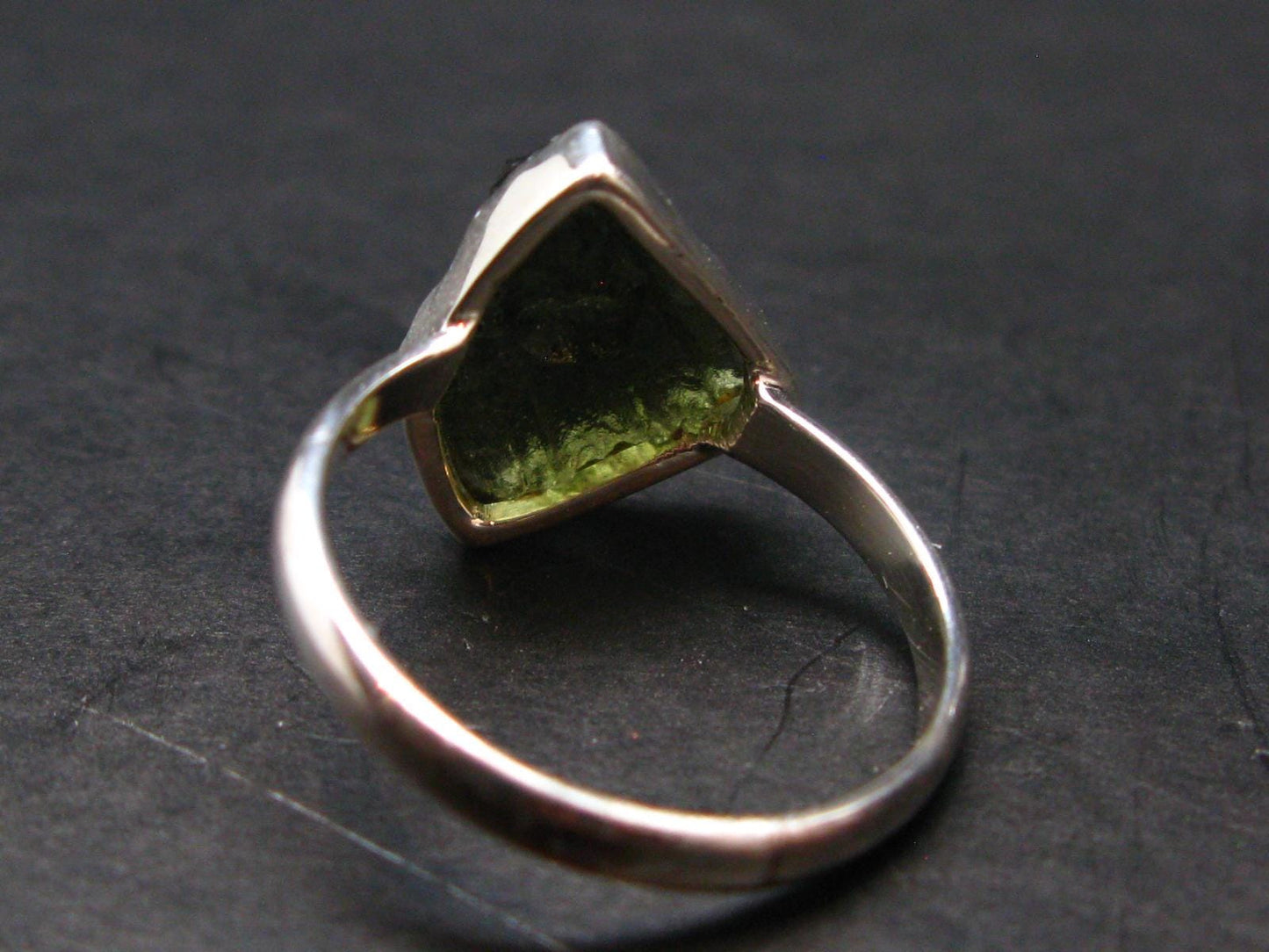 Moldavite Tektite Silver Ring from Czech Republic - 11 Size - 3.23 Grams