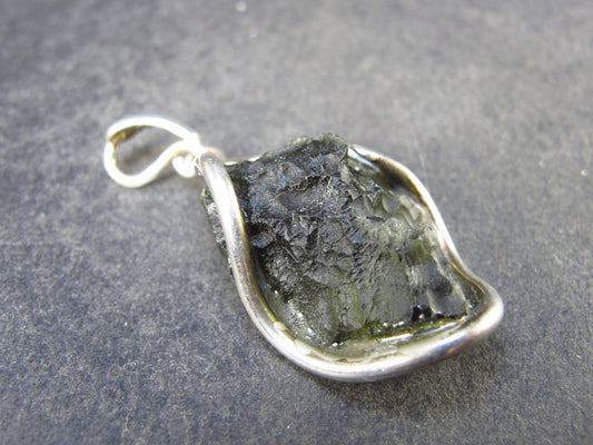 Moldavite Tektite Silver Pendant from Czech Republic - 1.6" - 6.76 Grams