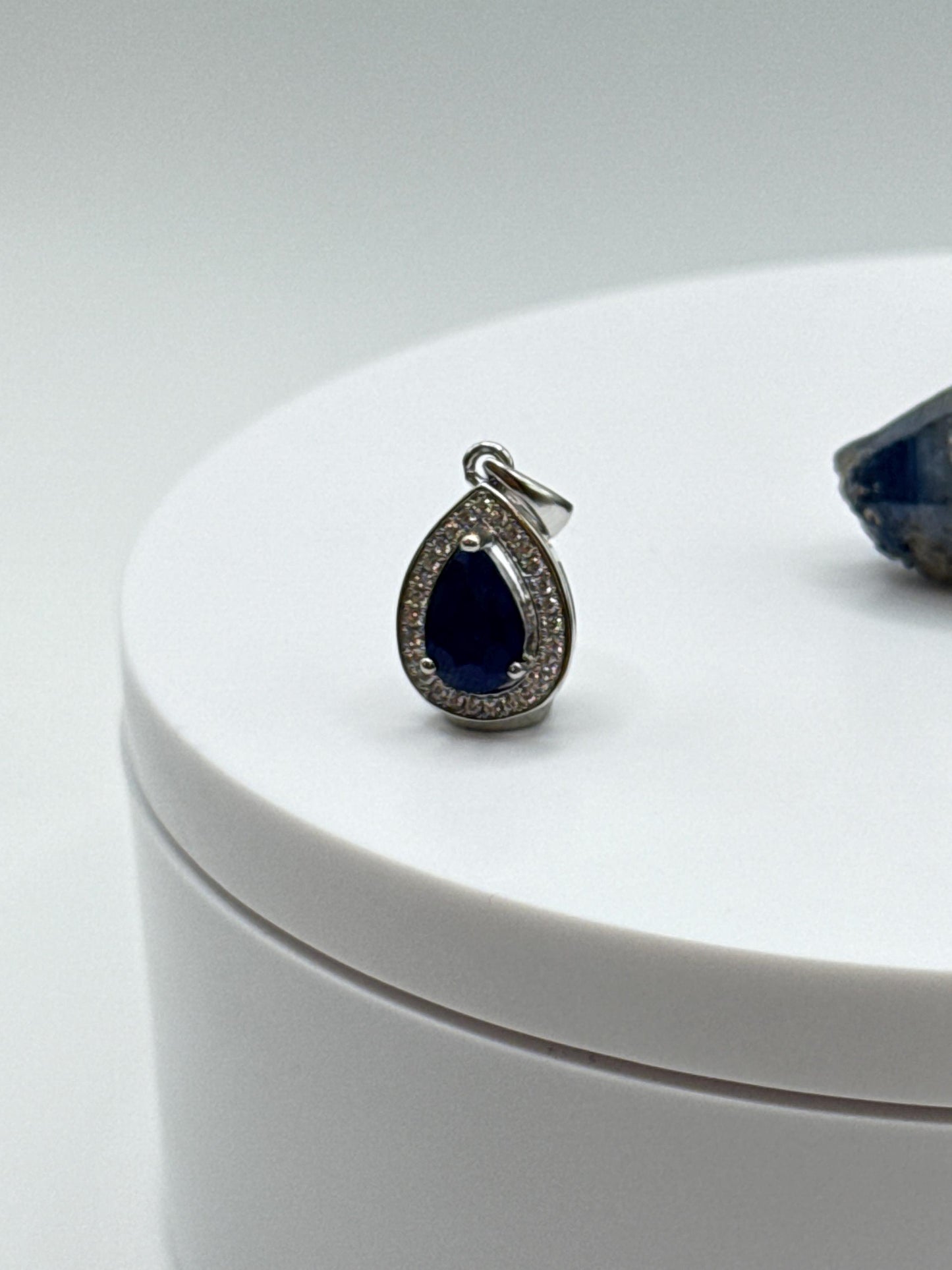 Pear Shaped Sapphire Pendant | Natural Blue Sapphire Necklace Charm | Sterling Silver Sapphire Birthstone Jewelry | September Gift