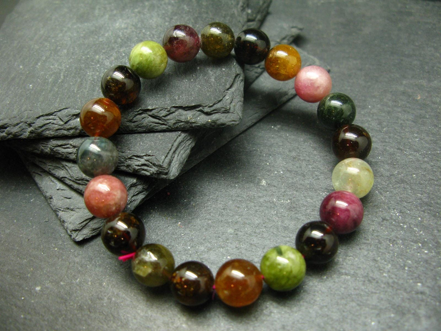 Gem Watermelon Bicolor Tourmaline Genuine Bracelet ~ 7 Inches ~ 10mm Round Beads