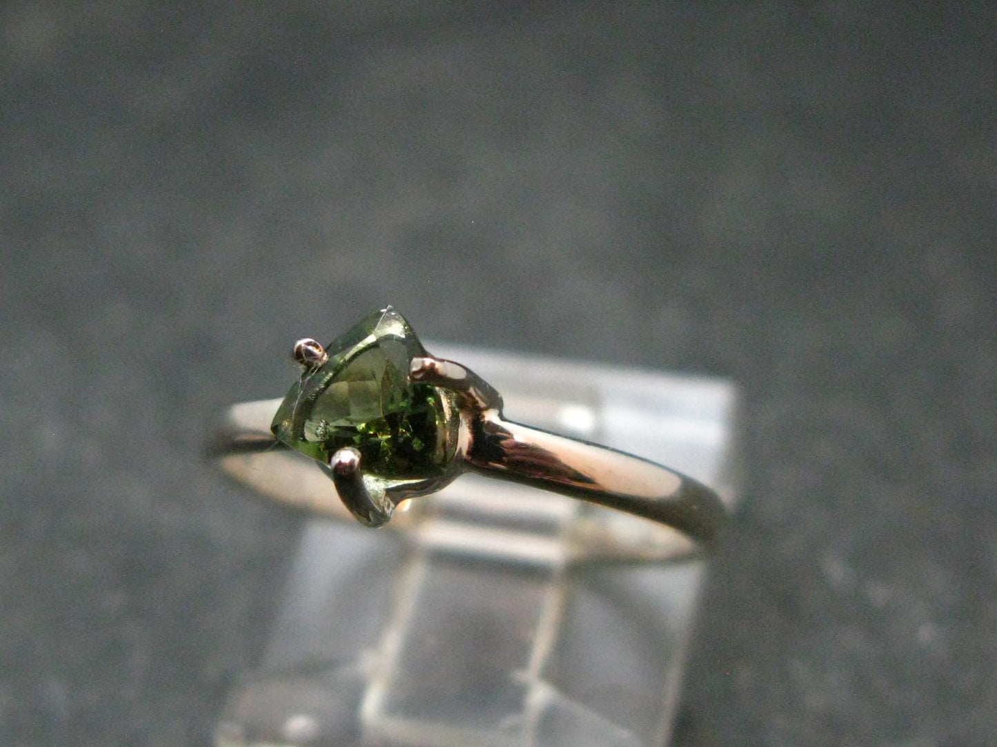 Moldavite Tektite Facetted Silver Ring from Czech Republic - Size 6 - 1.32 Grams