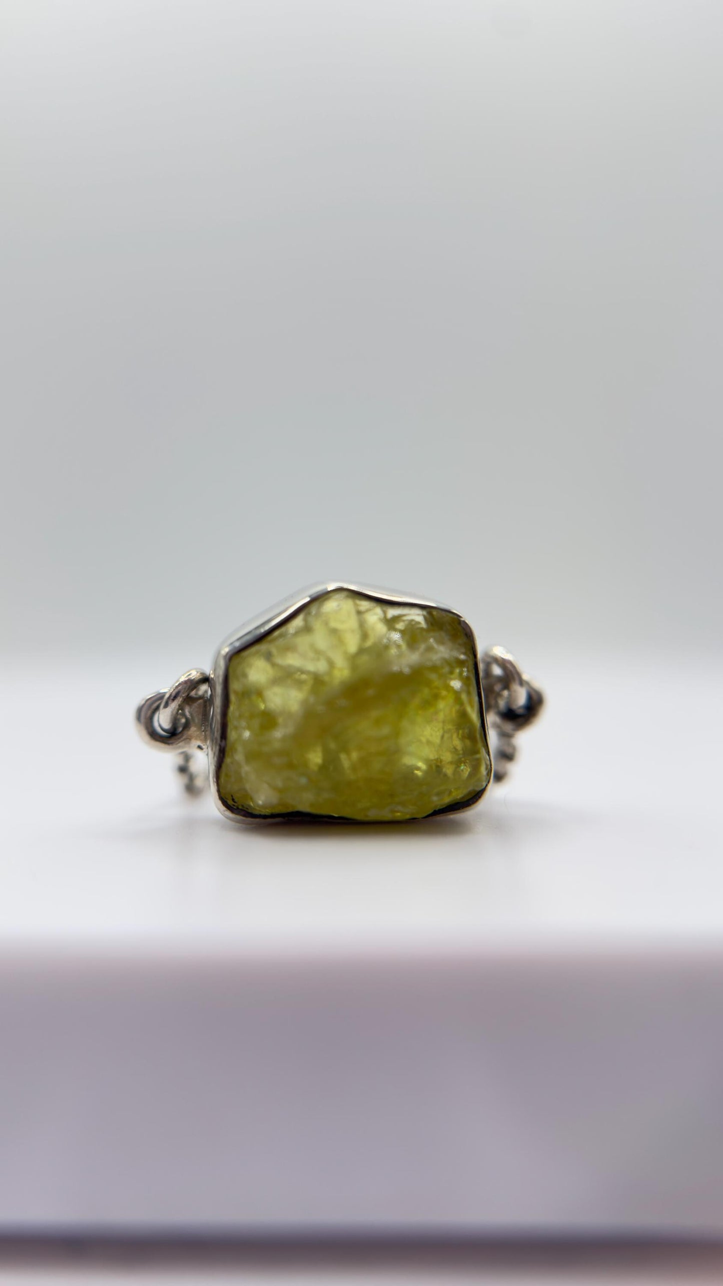 Raw Chrysoberyl Adjustable Bracelet Yellow Green Gemstone Silver Crystal Bracelet
