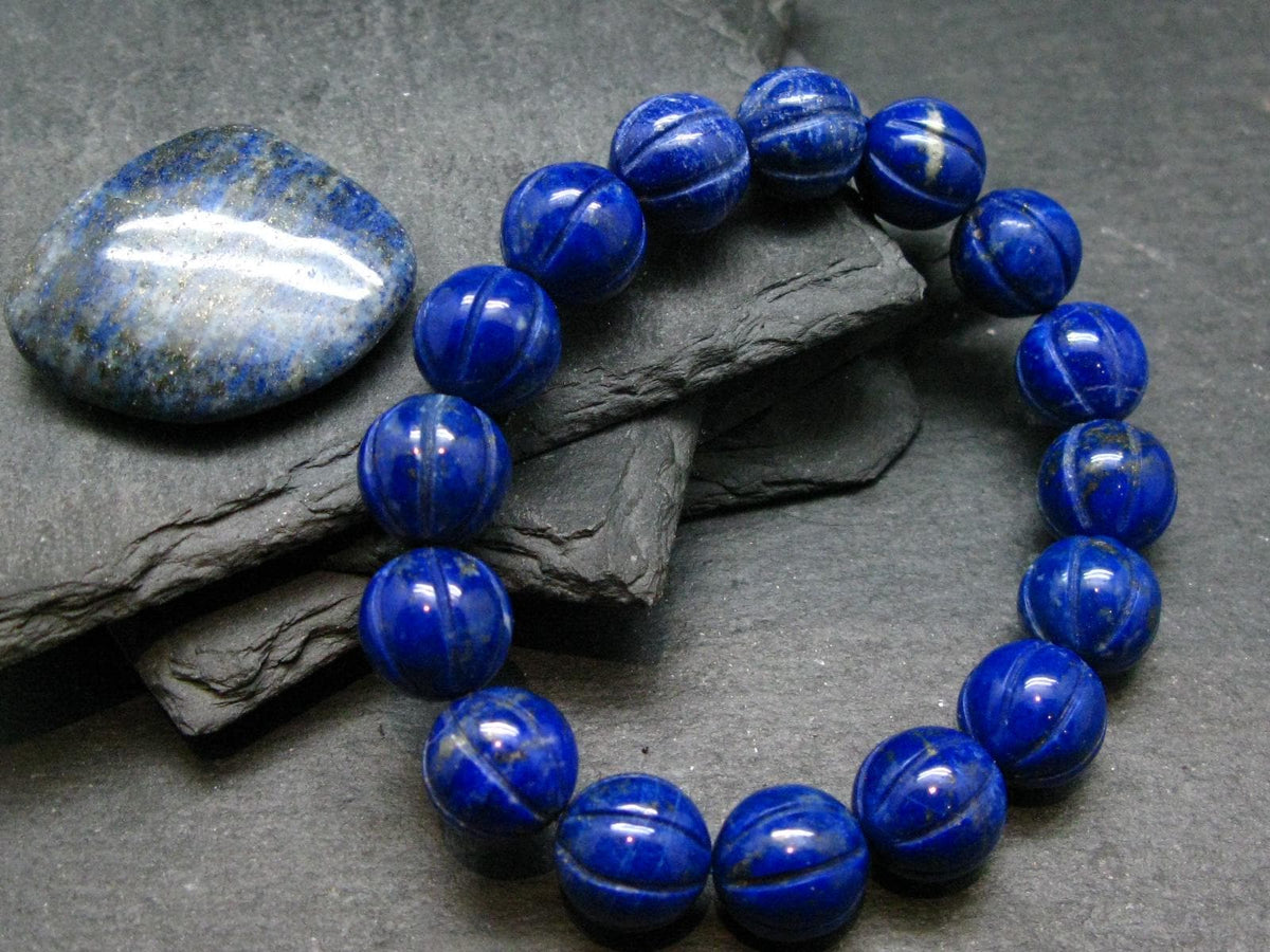 Lapis Lazuli Lazurite Genuine Bracelet ~ 7 Inches ~ 13mm Carved Beads