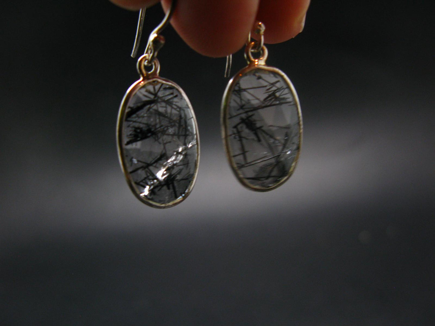 Large Tourmalinated Quartz Crystal Silver Earrings From Brazil - 1.3" - 3.14 Grams