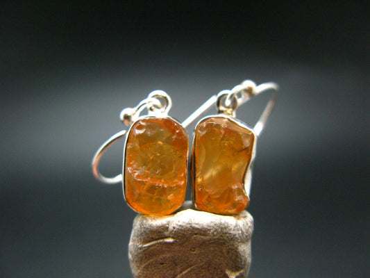 Fire Opal Silver Earrings From Mexico - 1.0" - 2.60 Grams