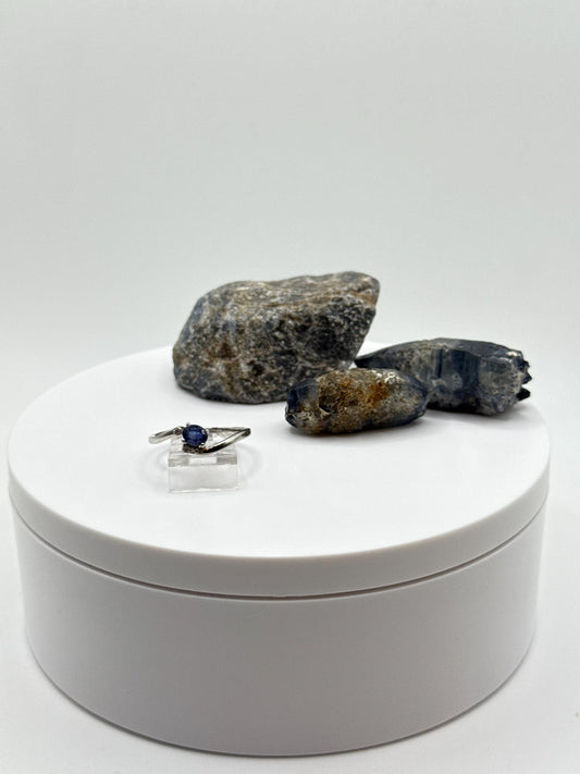 Blue Sapphire Bypass Ring: Sterling Silver September Birthstone, Size 8