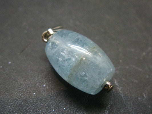 Aquamarine Gem Sterling Silver Pendant From Brazil - 1.1" - 4.07 Grams