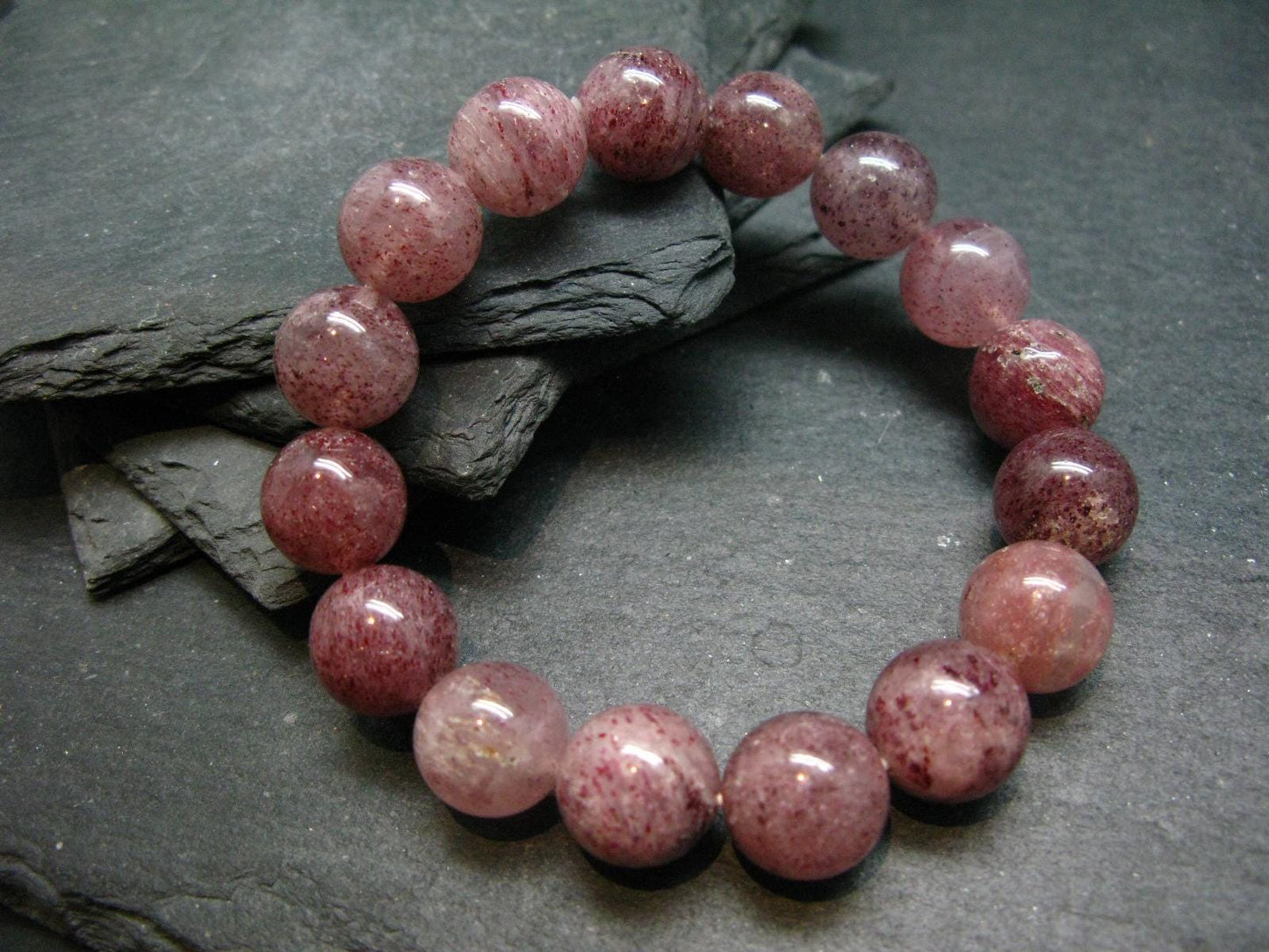Strawberry Quartz Genuine Bracelet ~ 7 Inches ~ 13mm Round Beads
