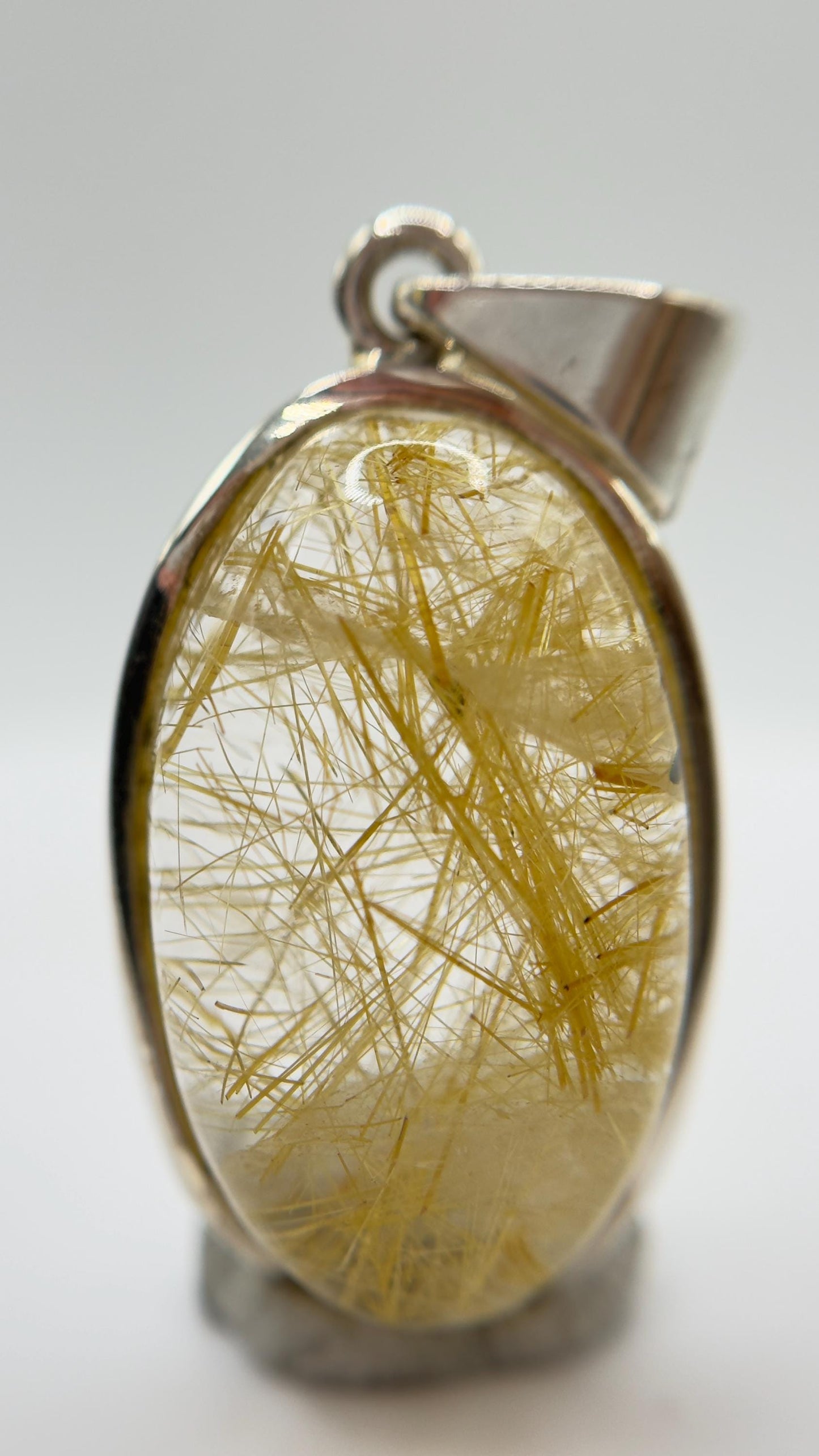 Golden Needle Quartz Pendant – Natural Inclusion Crystal in Sterling Silver