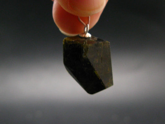 Nice Rare Terminated Epidote Crystal Silver Pendant From Peru - 1.0" - 6.07 Grams