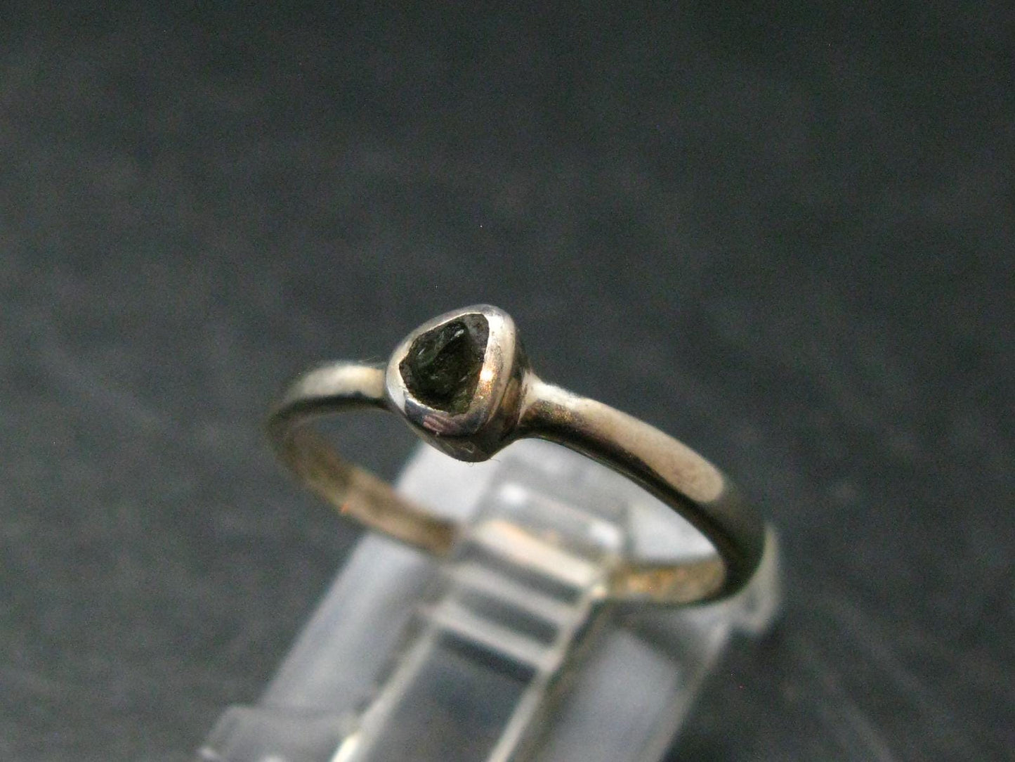Cute Gem Moldavite Sterling Silver Ring From Czech Republic - Size 6.75 - 1.46 Grams