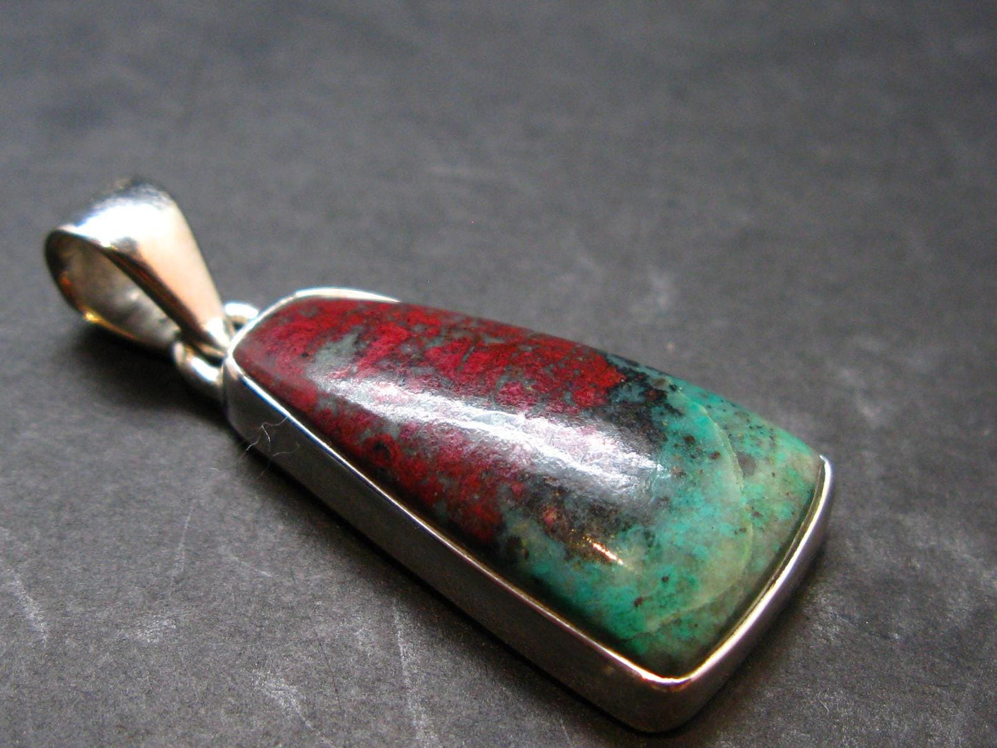 Crimson Cuprite w/ Chrysocola Silver Pendant from Mexico - 1.4" - 5.29 Grams