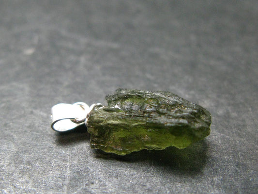 Moldavite Tektite Silver Pendant from Czech Republic - 0.9" - 0.95 Grams