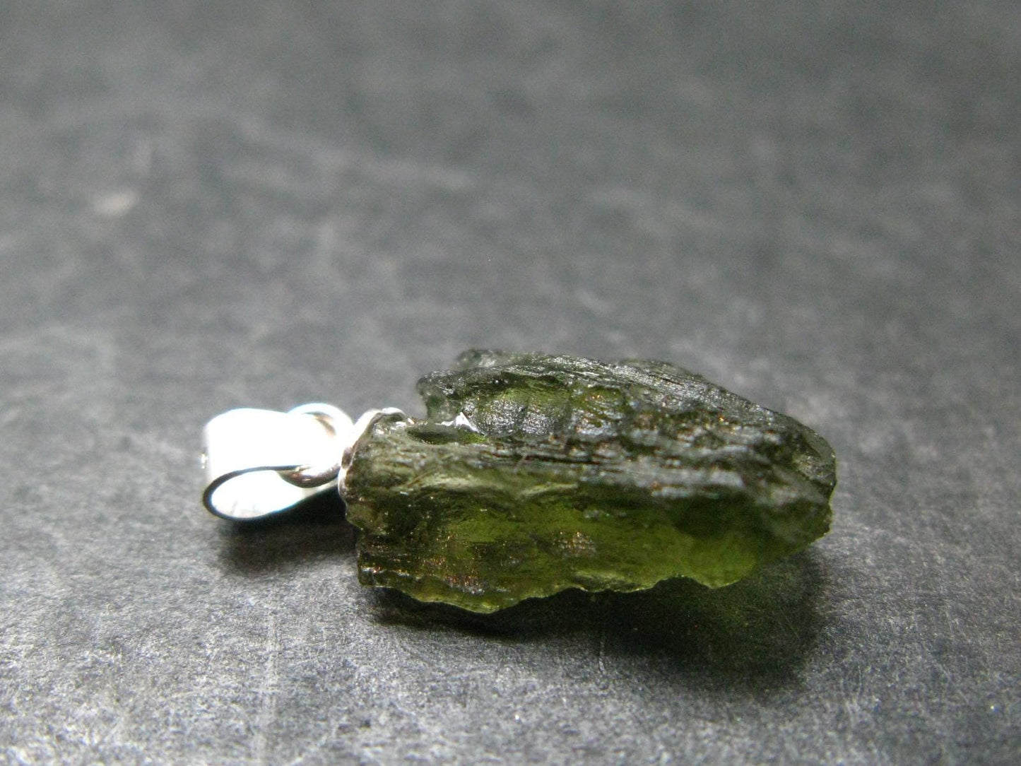 Moldavite Tektite Silver Pendant from Czech Republic - 0.9" - 0.95 Grams