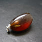 Rare Blue Amber Tumbled Fluorescent Silver Pendant From Indonesia - 1.4" - 4.37 Grams