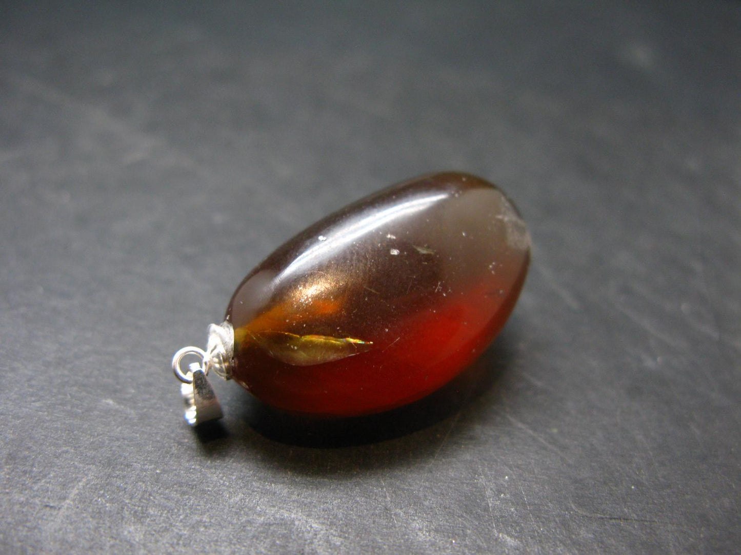 Rare Blue Amber Tumbled Fluorescent Silver Pendant From Indonesia - 1.4" - 4.37 Grams