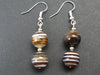 Natural Horizontal Banding Brown Agate Round Beads Dangle Shepherd Hook Earrings