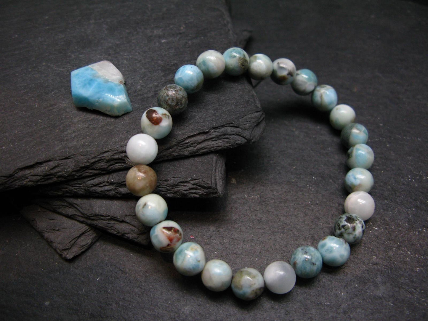 Larimar Genuine Bracelet ~ 7 Inches ~ 8mm Round Beads