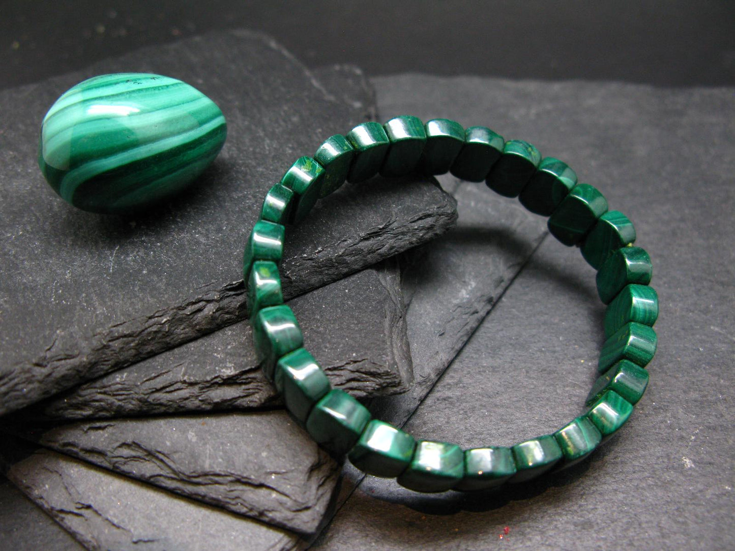 Malachite Genuine Bracelet ~ 7 Inches ~ 12mm Oval Beads