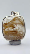 Golden Needle Inclusion Quartz Cushion Pendant – Natural Crystal in Sterling Silver