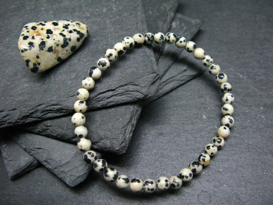 Dalmation Jasper Genuine Bracelet ~ 7 Inches ~ 4mm Round Beads