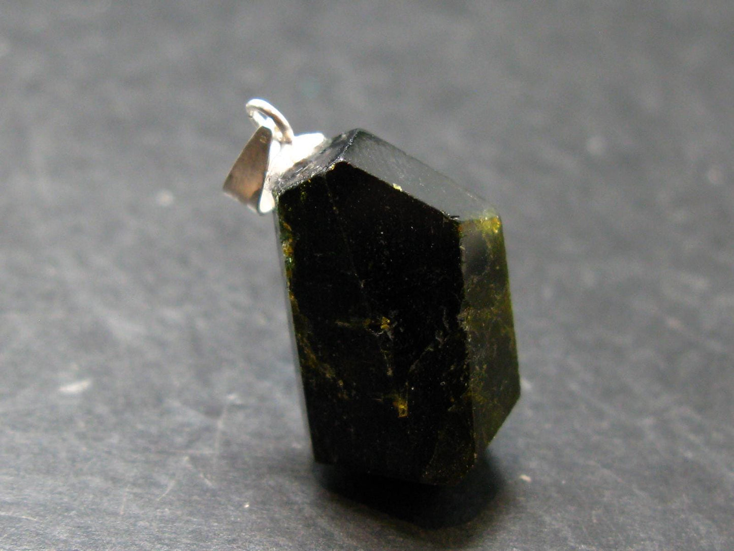 Nice Rare Terminated Epidote Crystal Silver Pendant From Peru - 1.1" - 4.96 Grams