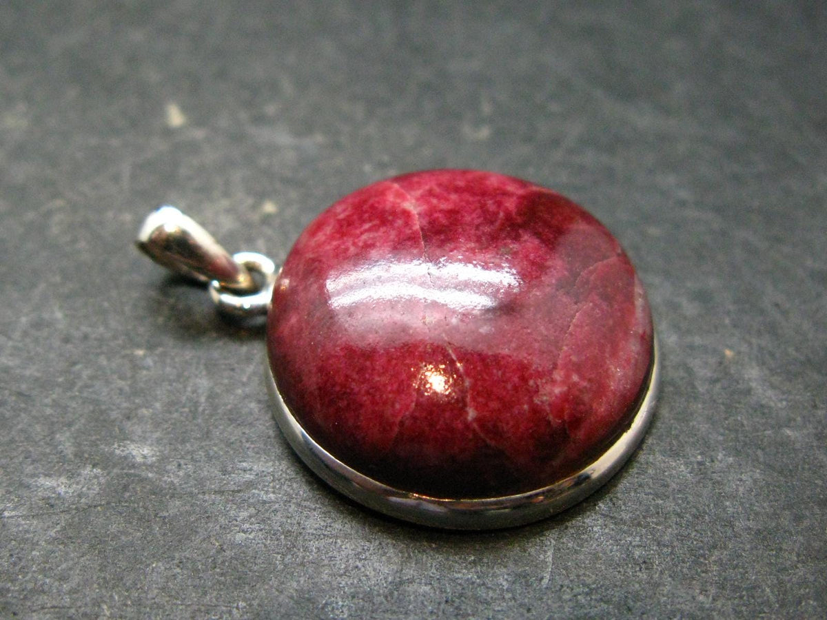 Thulite Silver Plated Pendant From Norway - 1.2" - 7.0 Grams