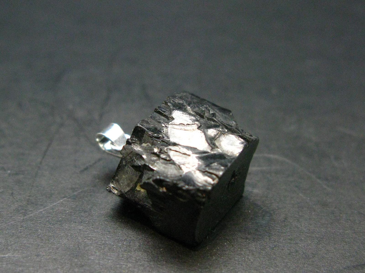 Unpolished Elite Shungite Silver Pendant from Russia - 0.7" - 2.91 Grams