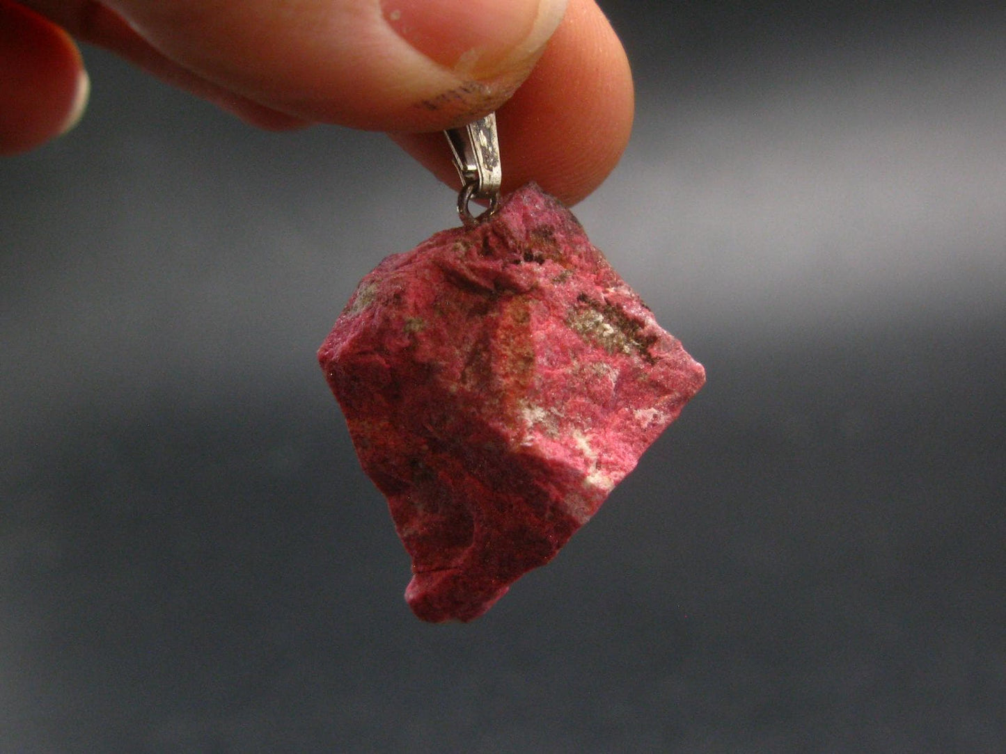 Rosaline Zoisite!! Rare Raw Deep Pink Thulite Silver Pendant From Norway - 1.2"