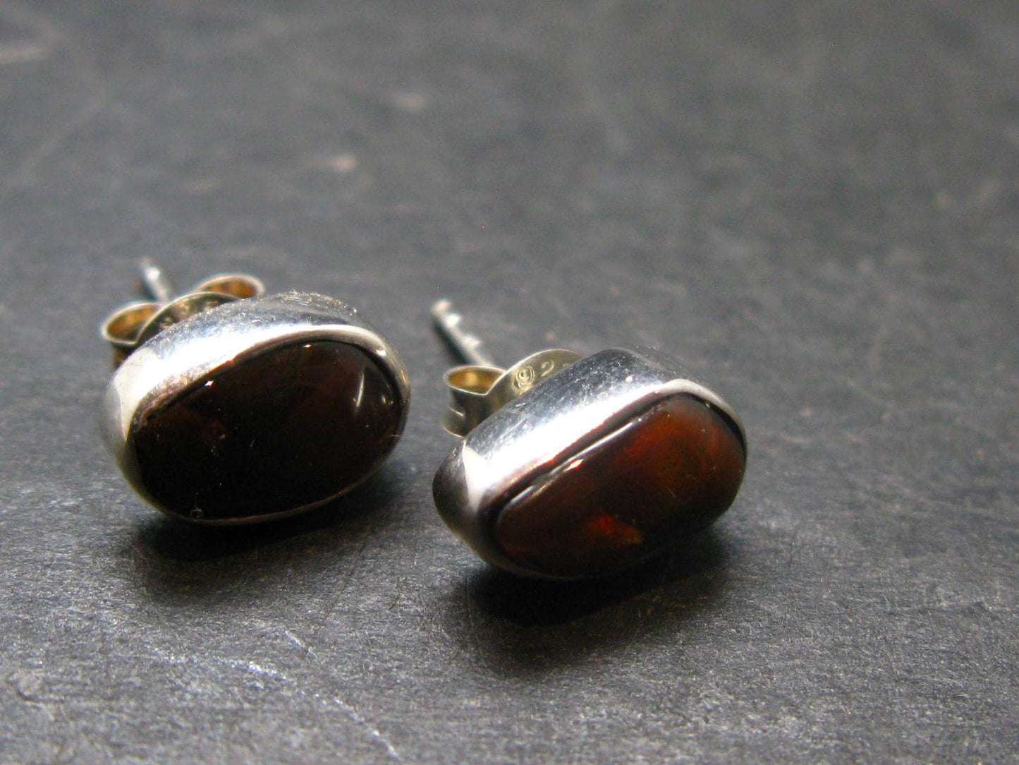 Fire Agate Stud Earrings From Mexico - 0.4" - 2.20 Grams