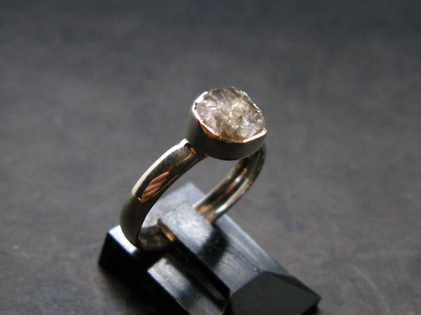 Gray Herderite Silver Ring from Africa - Size 6 - 1.77 Grams
