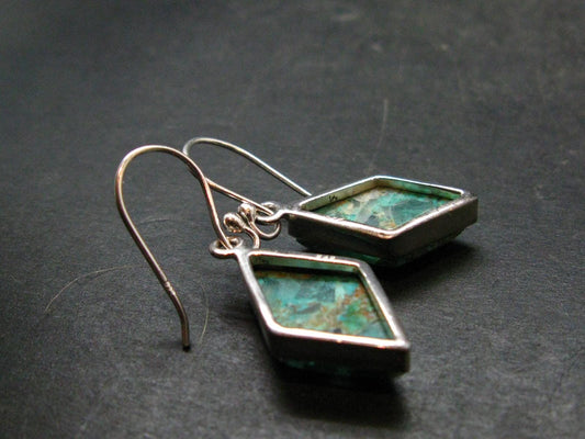 Quantum Quattro Shattuckite Malachite Dioptase Chrysocola Silver Earrings from Namibia - 1.4" - 5.16 Grams