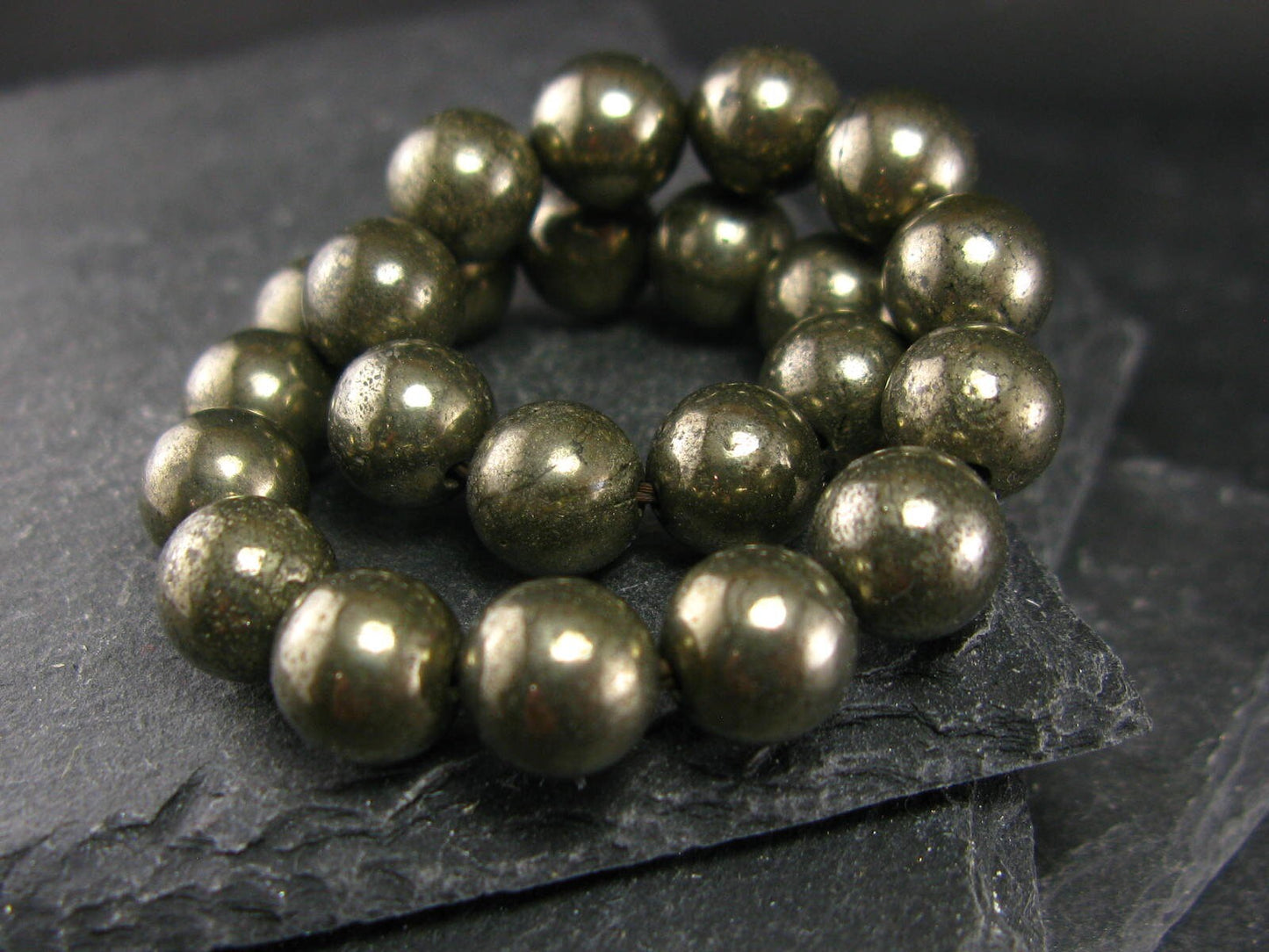Pyrite Genuine Bracelet ~ 7 Inches ~ 8mm Round Beads