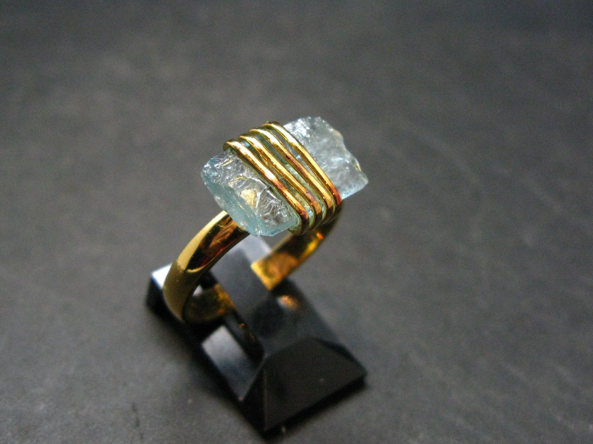 Aquamarine Gem Gold Plated Sterling Silver Ring - Size 8 - 3.83 Grams
